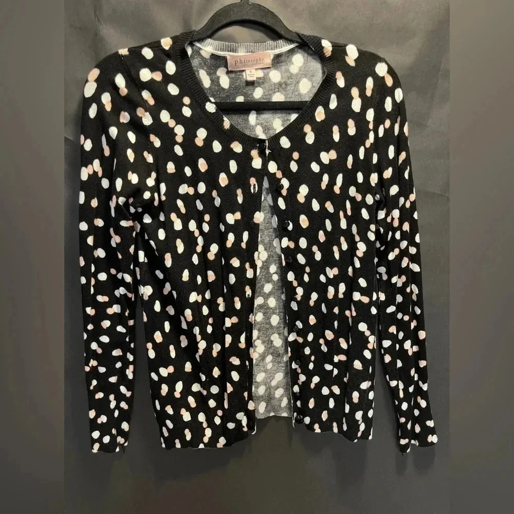 🤍 Philosophy Polka Dot Cardigan Black White Button Front S 🤍 - Picture 2 of 4